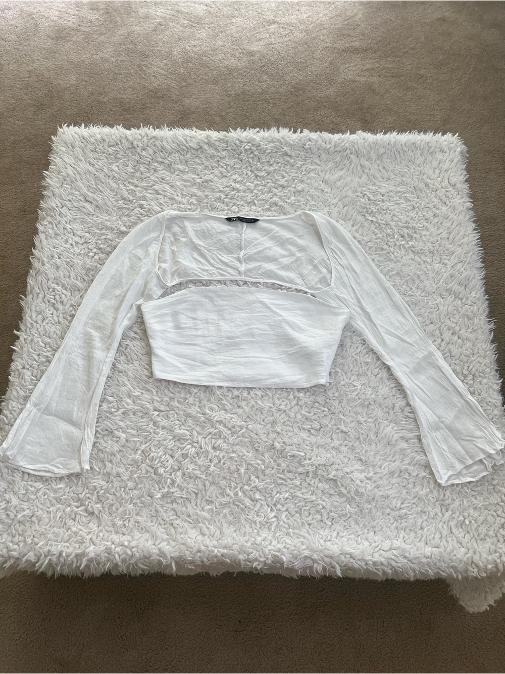 NWOT Zara White Crop Top Long Sleeve Cover Sz Medium BOHO Festival